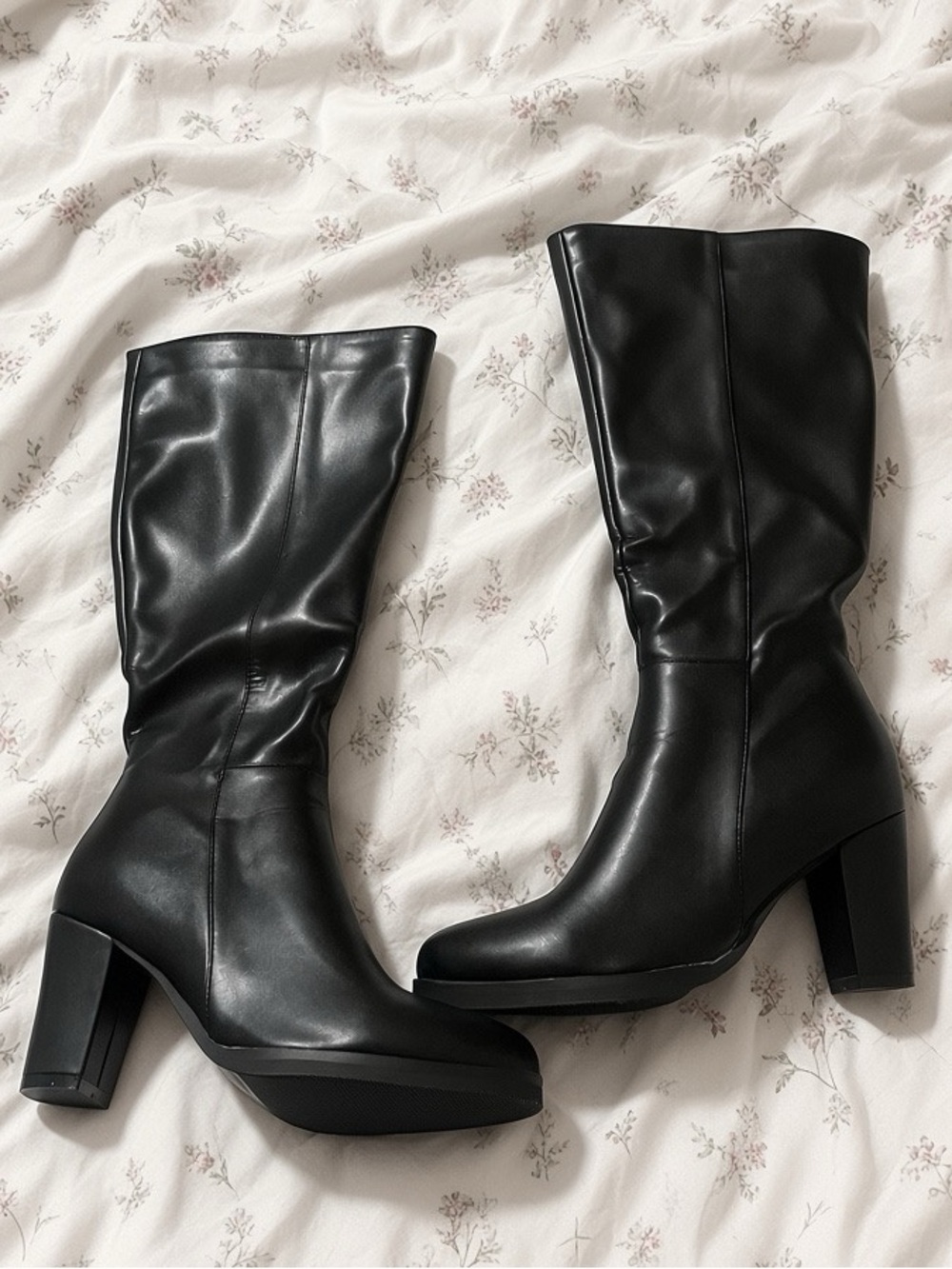 Black Platform Block Heel Boots